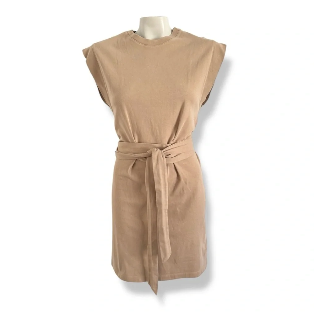 VINCE COTTON CAMEL TAN COLOR BELTED SHEATH DRESS SZ XS - Picture 9 of 9
